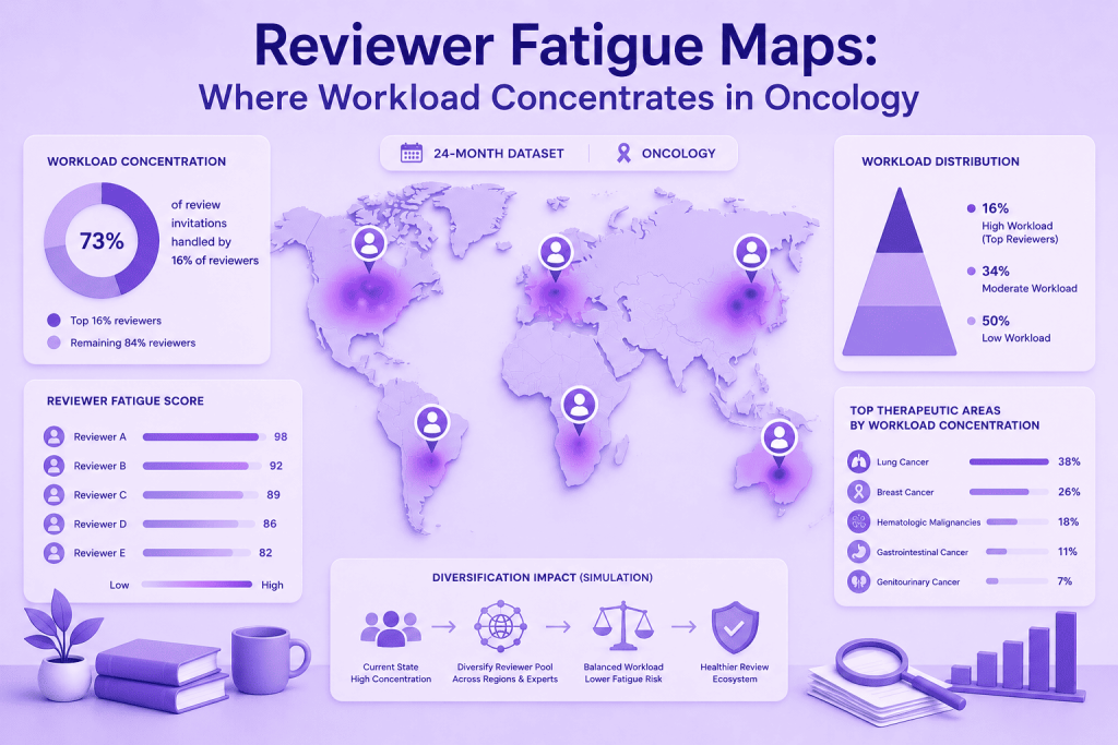 Reviewer Fatigue Maps: Where Workload Concentrates in Oncology